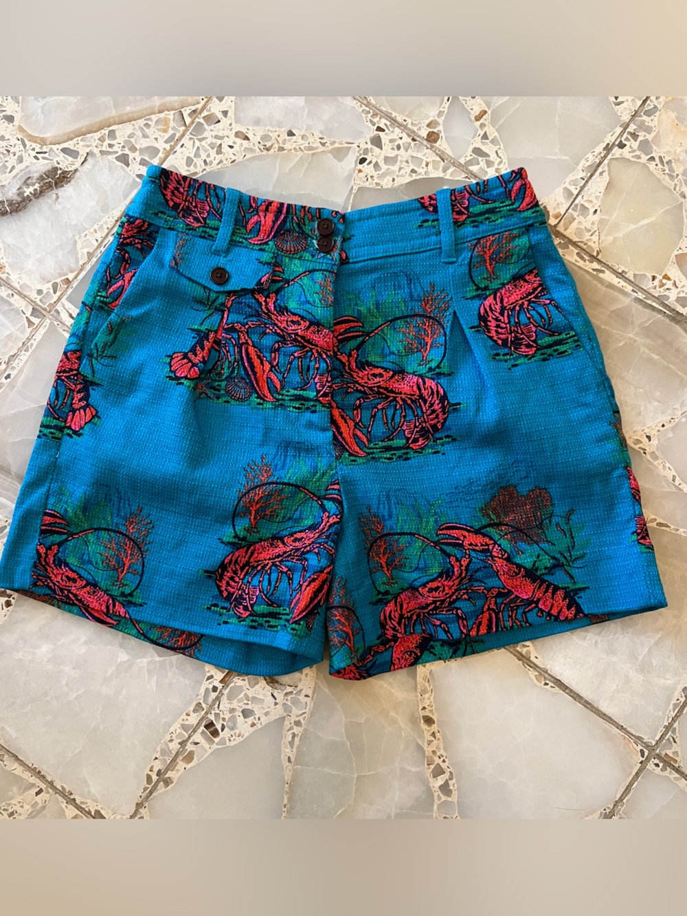 J.Crew Turquoise Lobster Print Textured Shorts Size 00